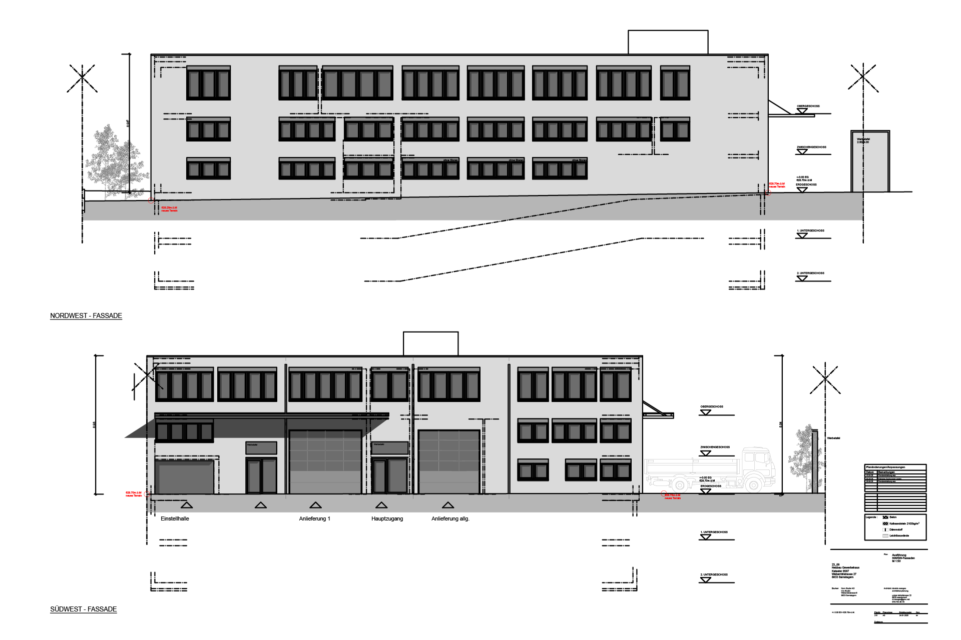Planung - Weberrütistrasse 27, NW SW Fassaden Kern Studer Hauptgebäude